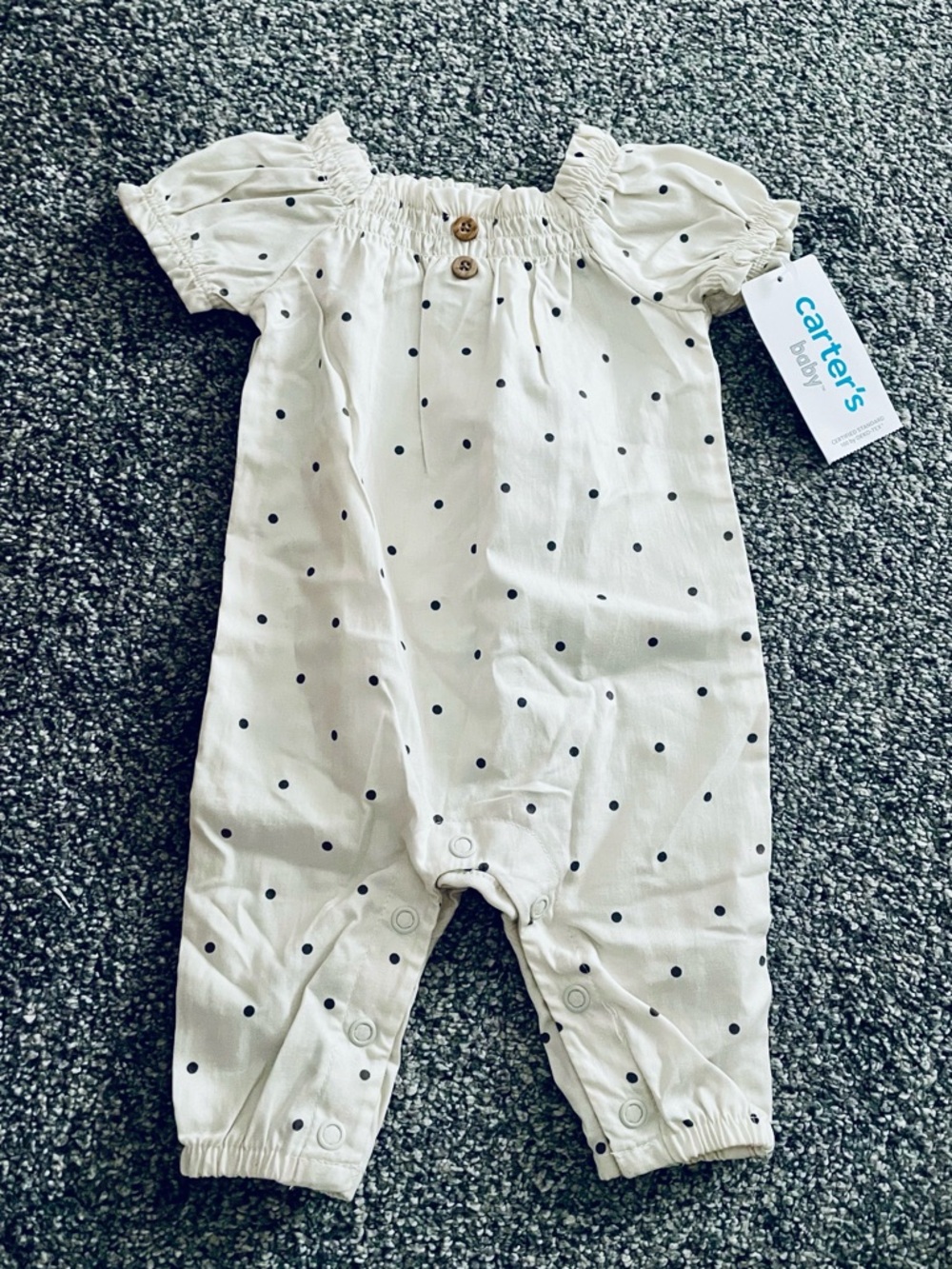 Cream Romper with Navy Polka Dots NWT